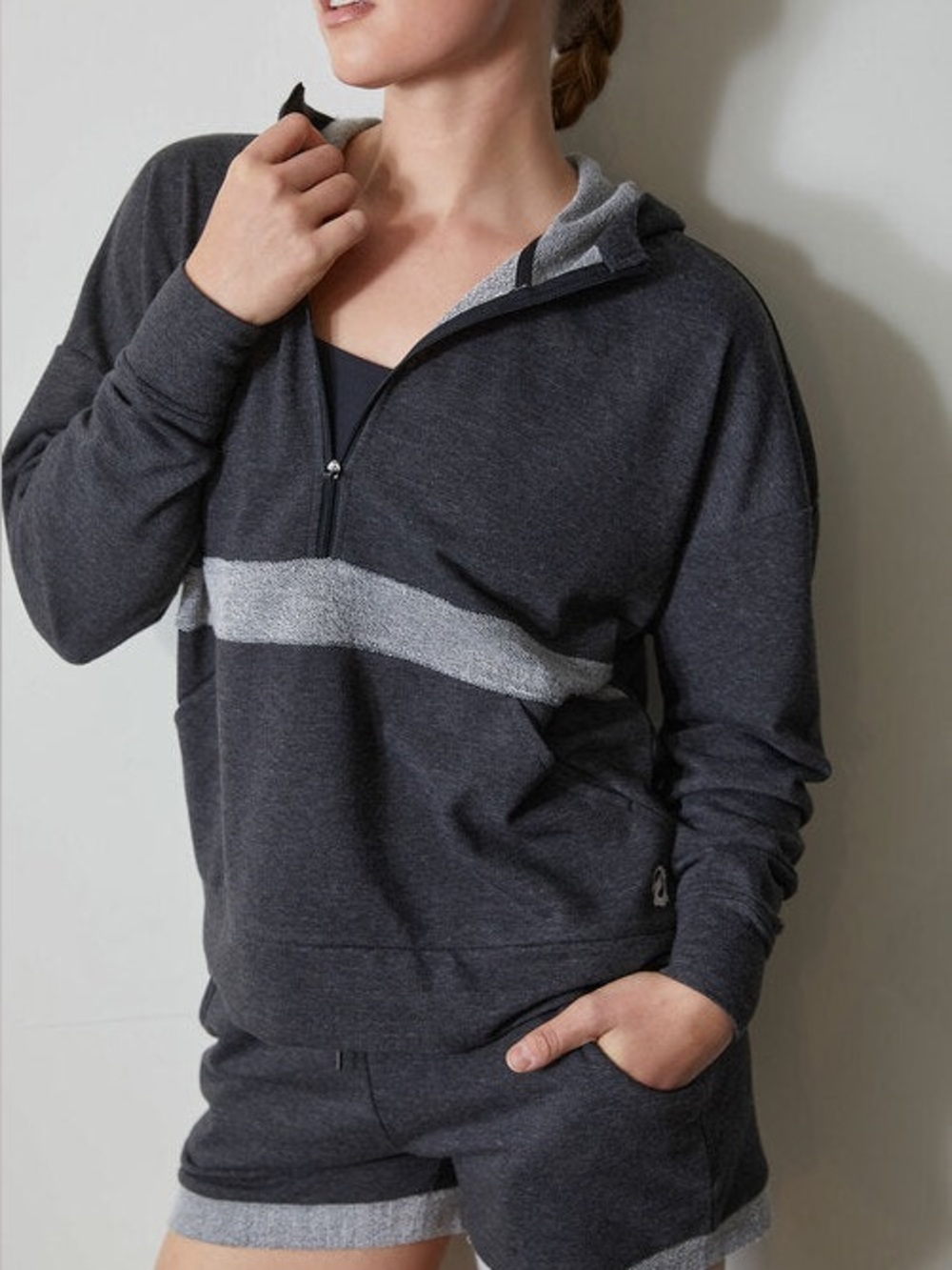 Natori Charcoal and Light Gray Half-Zip Hoodie Three Piece Set